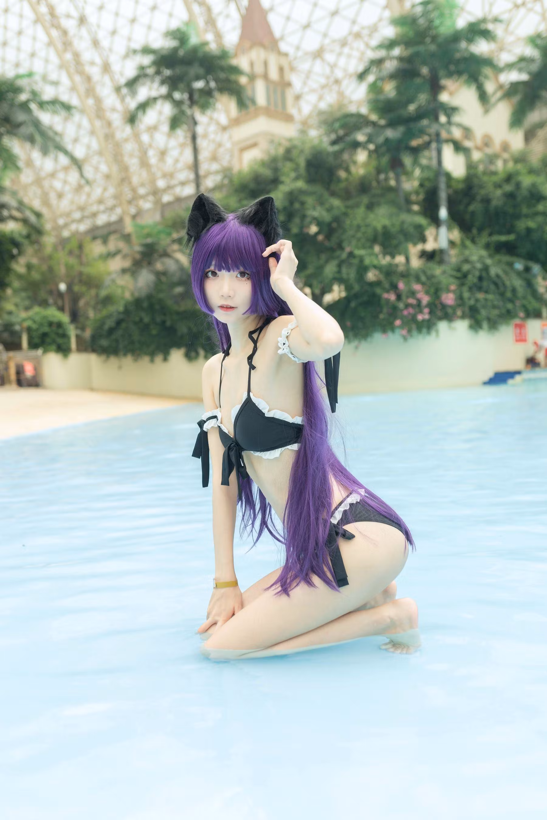 [网红COSER写真] 清纯少女五更百鬼 - 黑猫泳装 清纯美女-第2张