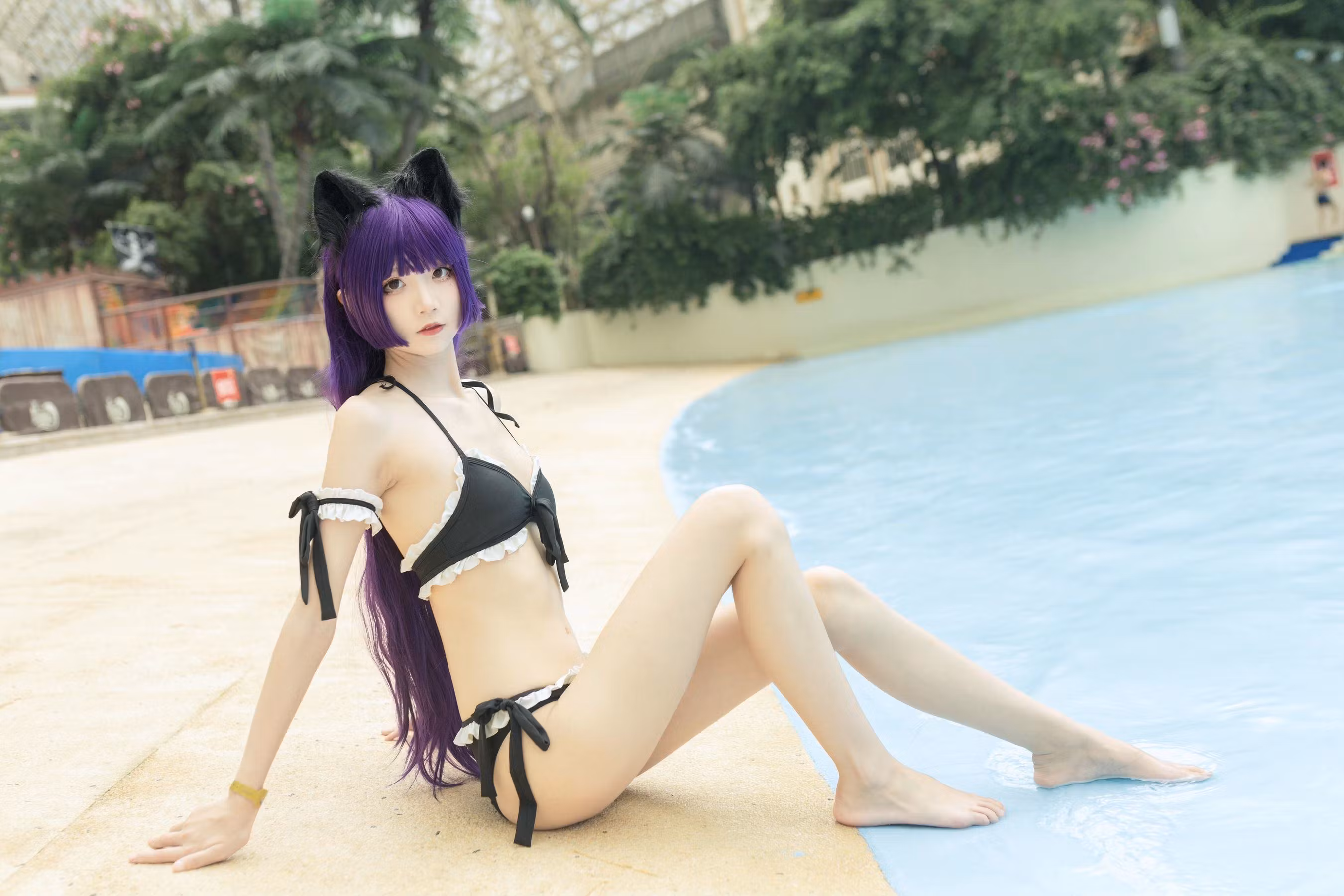 [网红COSER写真] 清纯少女五更百鬼 - 黑猫泳装 清纯美女-第4张